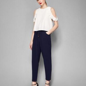 NWOT Ted Baker Cold Shoulder Jumpsuit,
Navy/White Size US 8